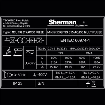 Sherman DIGITIG 315 AC/DC MULTIPULSE